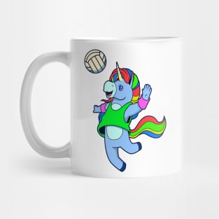 Comic unicorn playing volleyball Mug